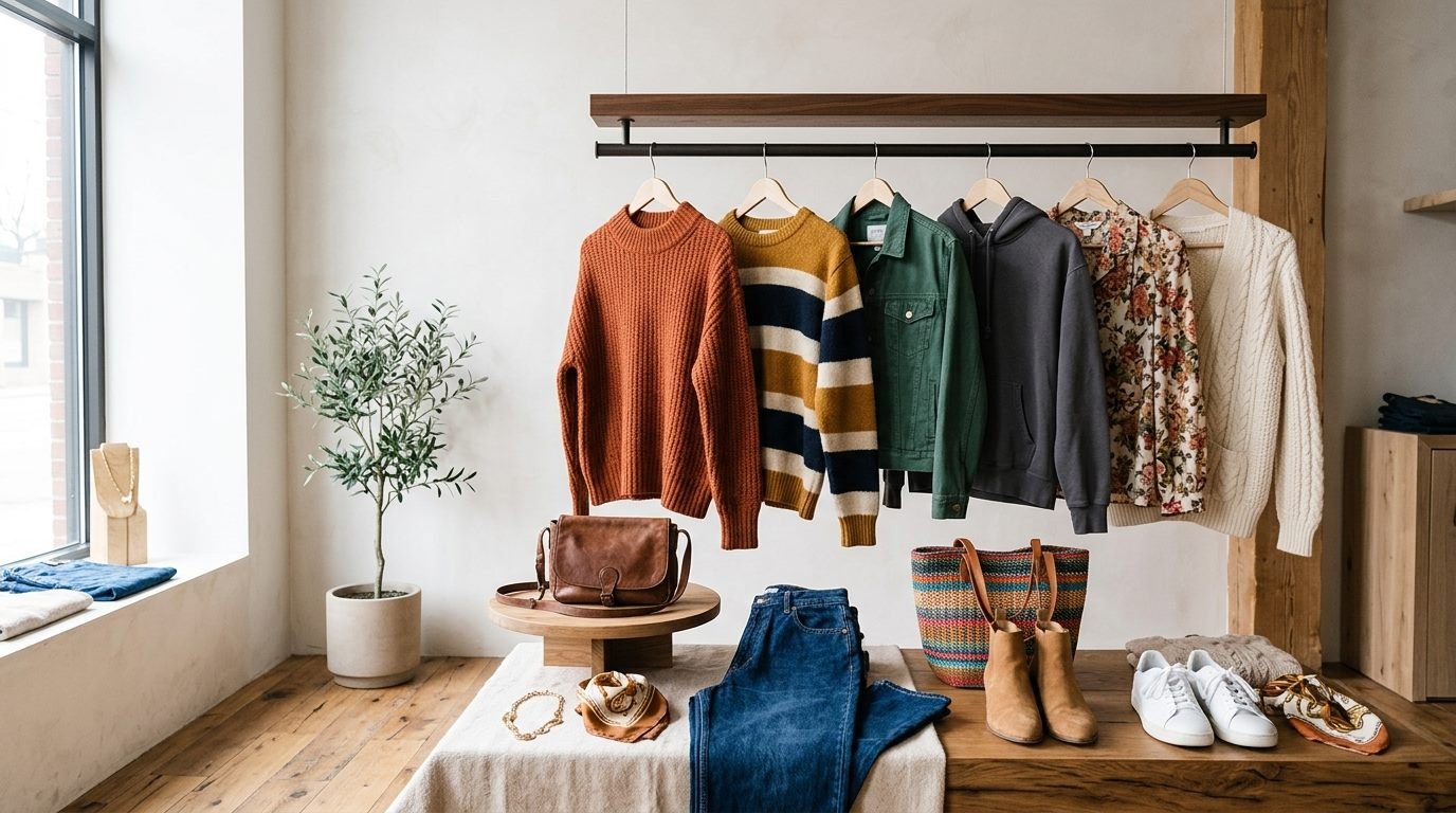 Clothing rail styled against a bright gallery-white wall