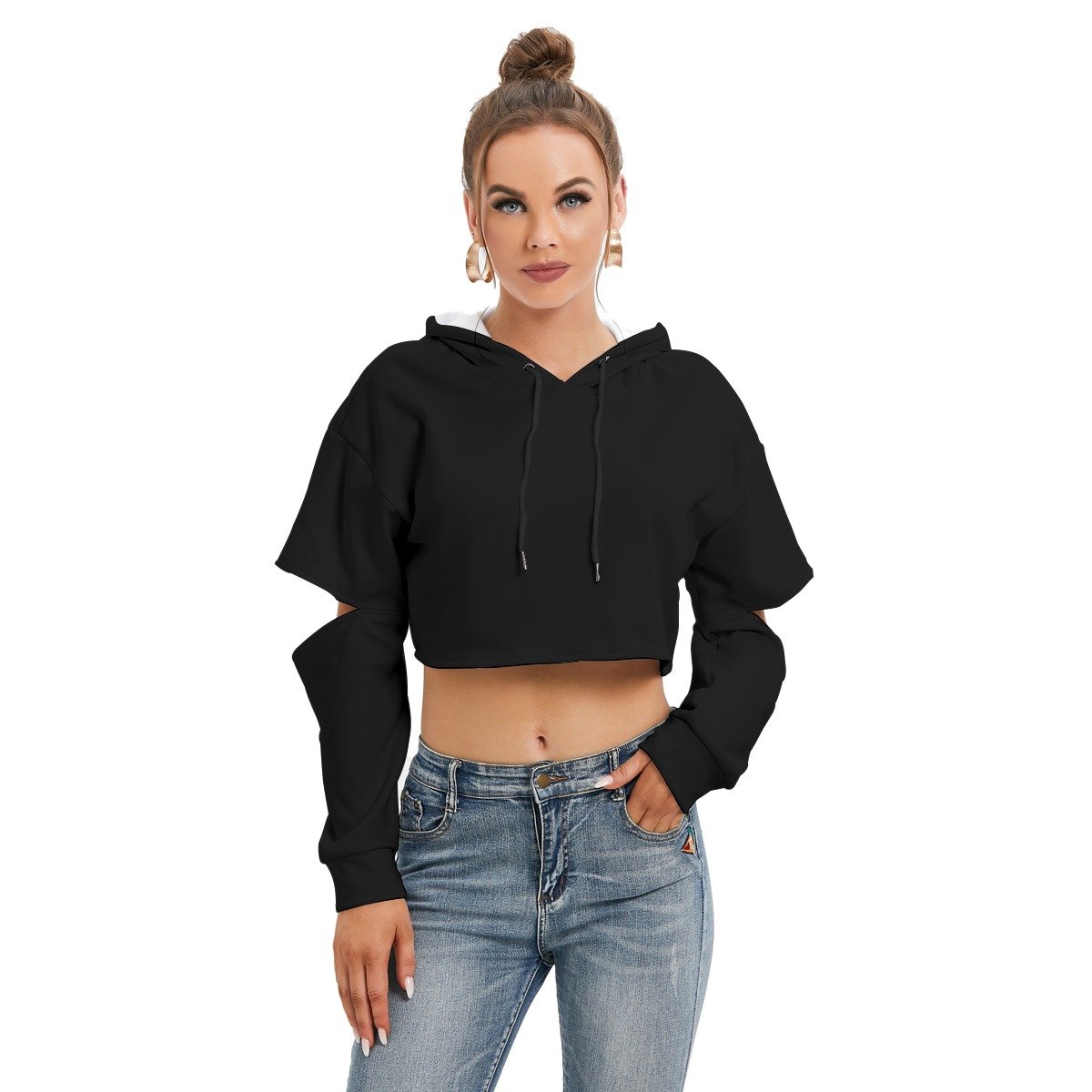 Heavy Fleece Hoodie With Hollow Out Sleeve - Image 2