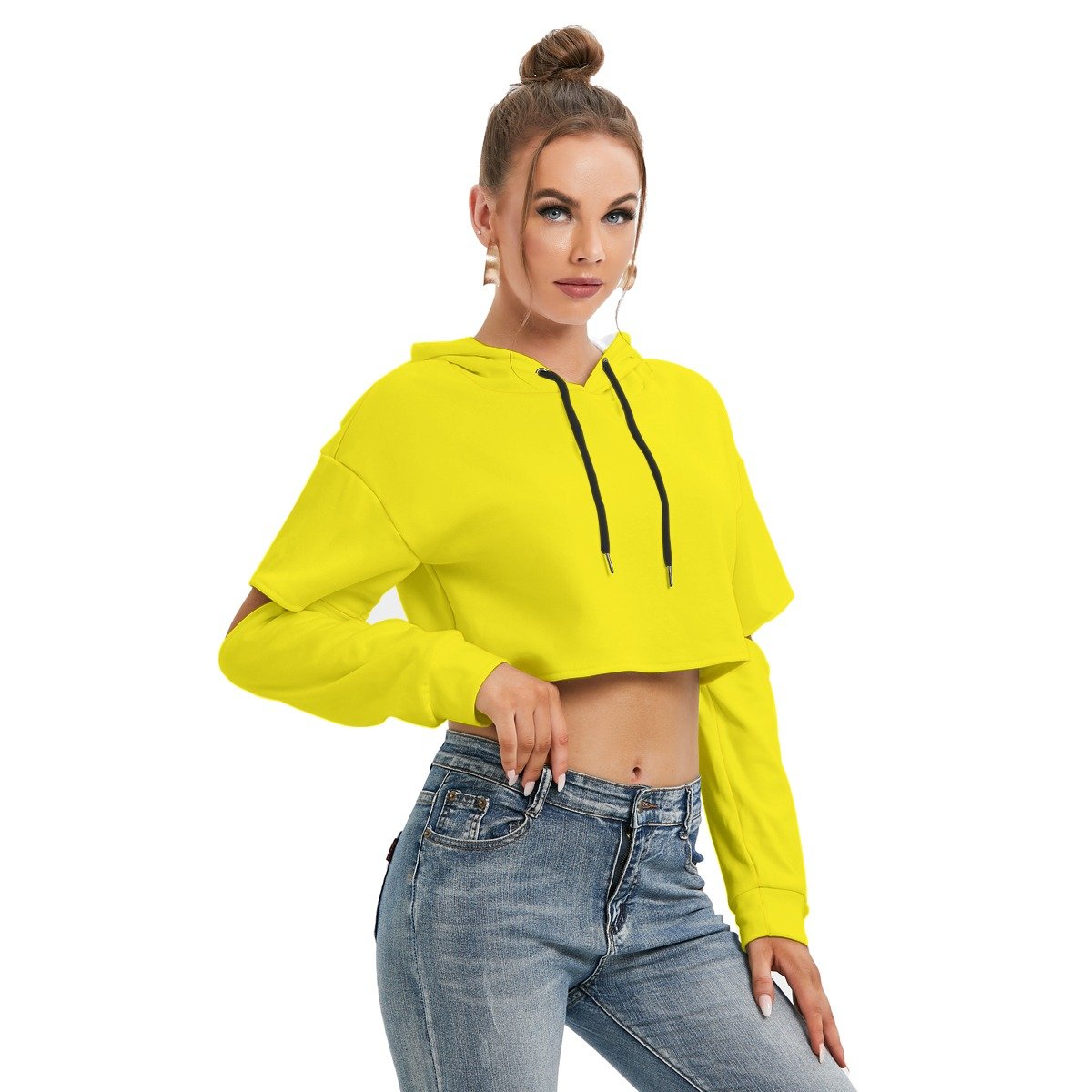Fleece Hoodie With Hollow Out Sleeve - Image 2