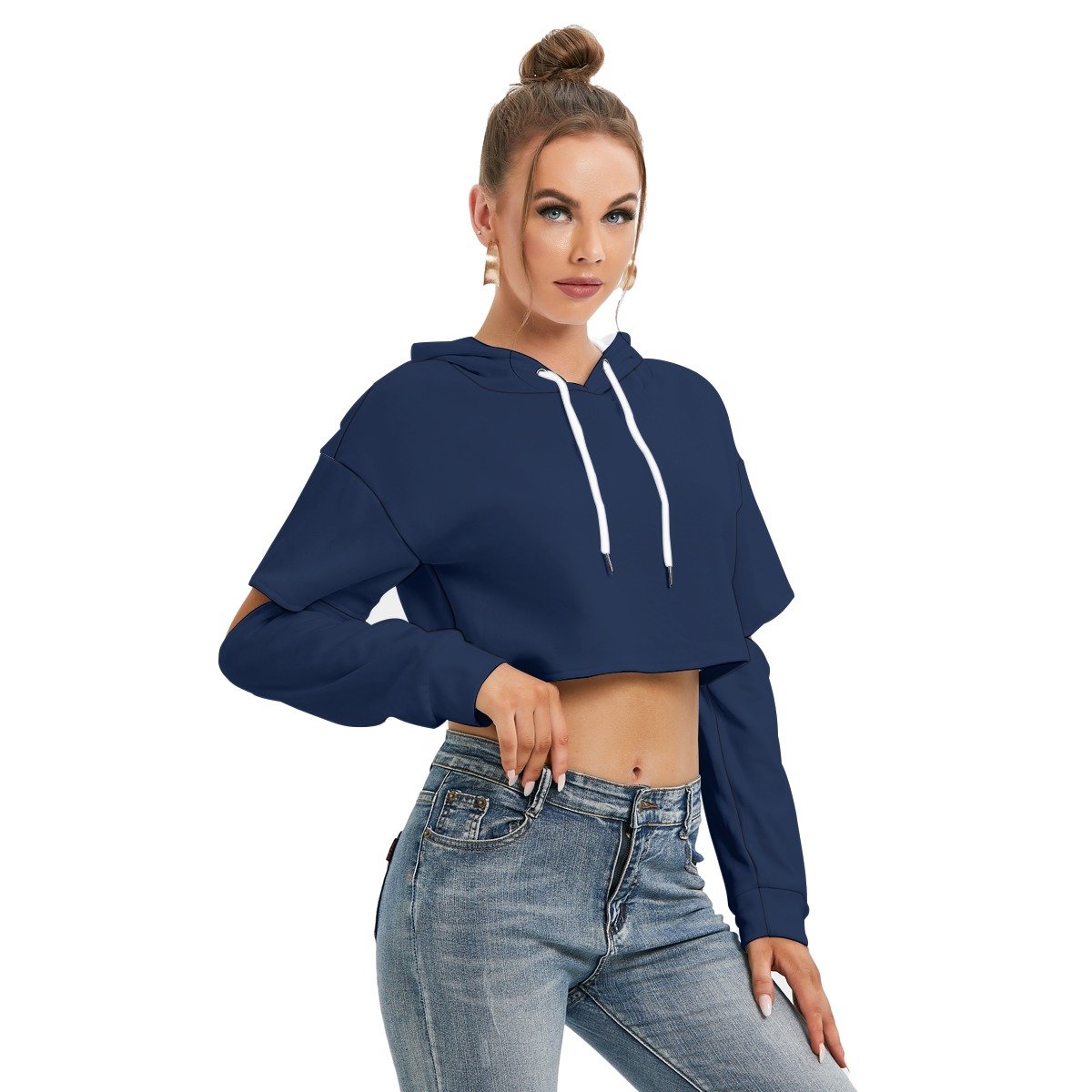 Fleece Hoodie With Hollow Out Sleeve - Image 2