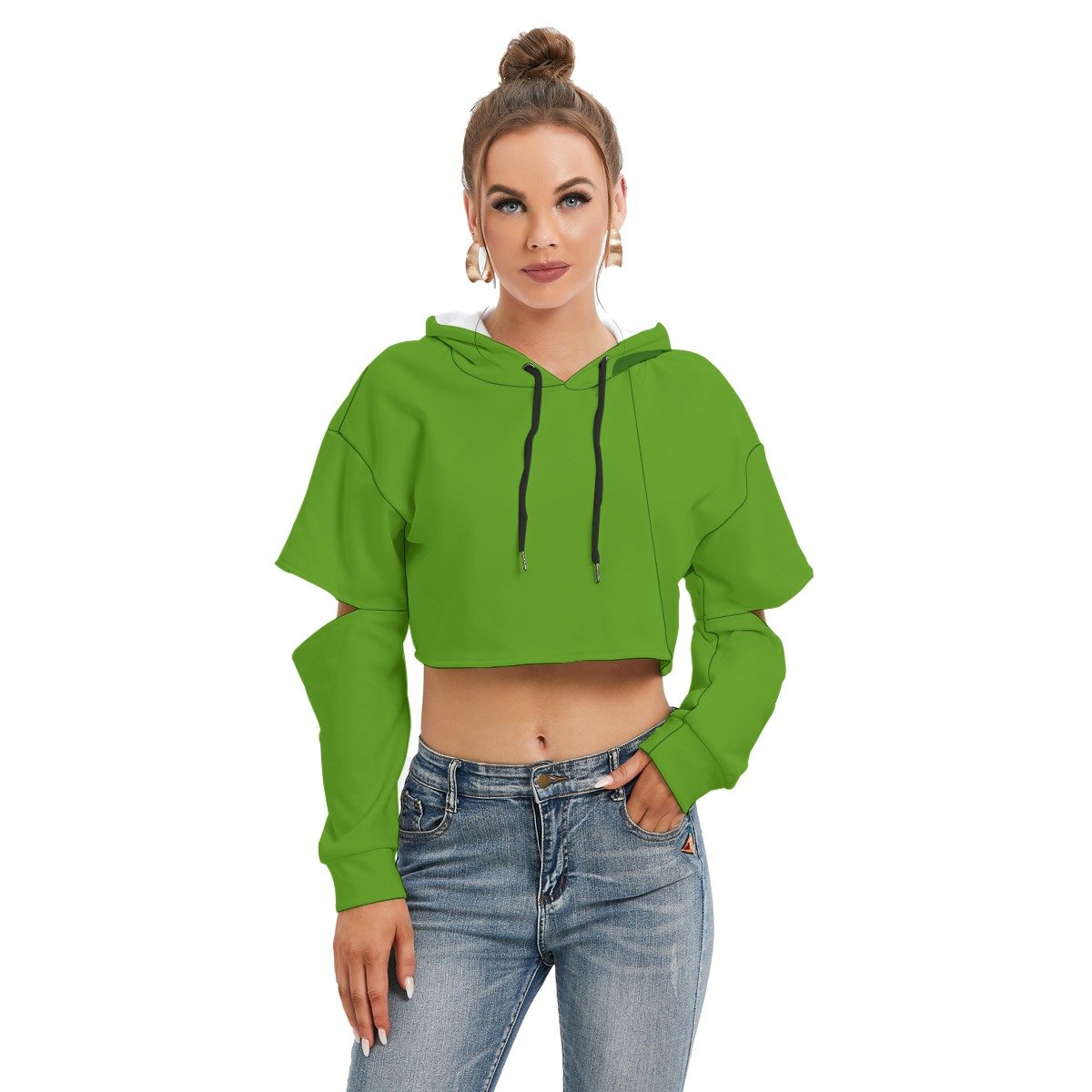 Fleece Hoodie With Hollow Out Sleeve