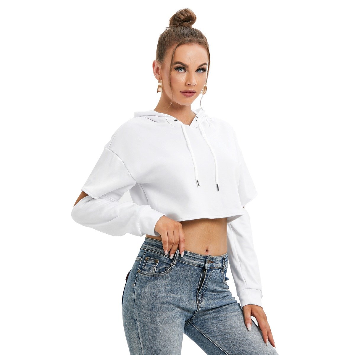 Heavy Fleece Hoodie With Hollow Out Sleeve - Image 4