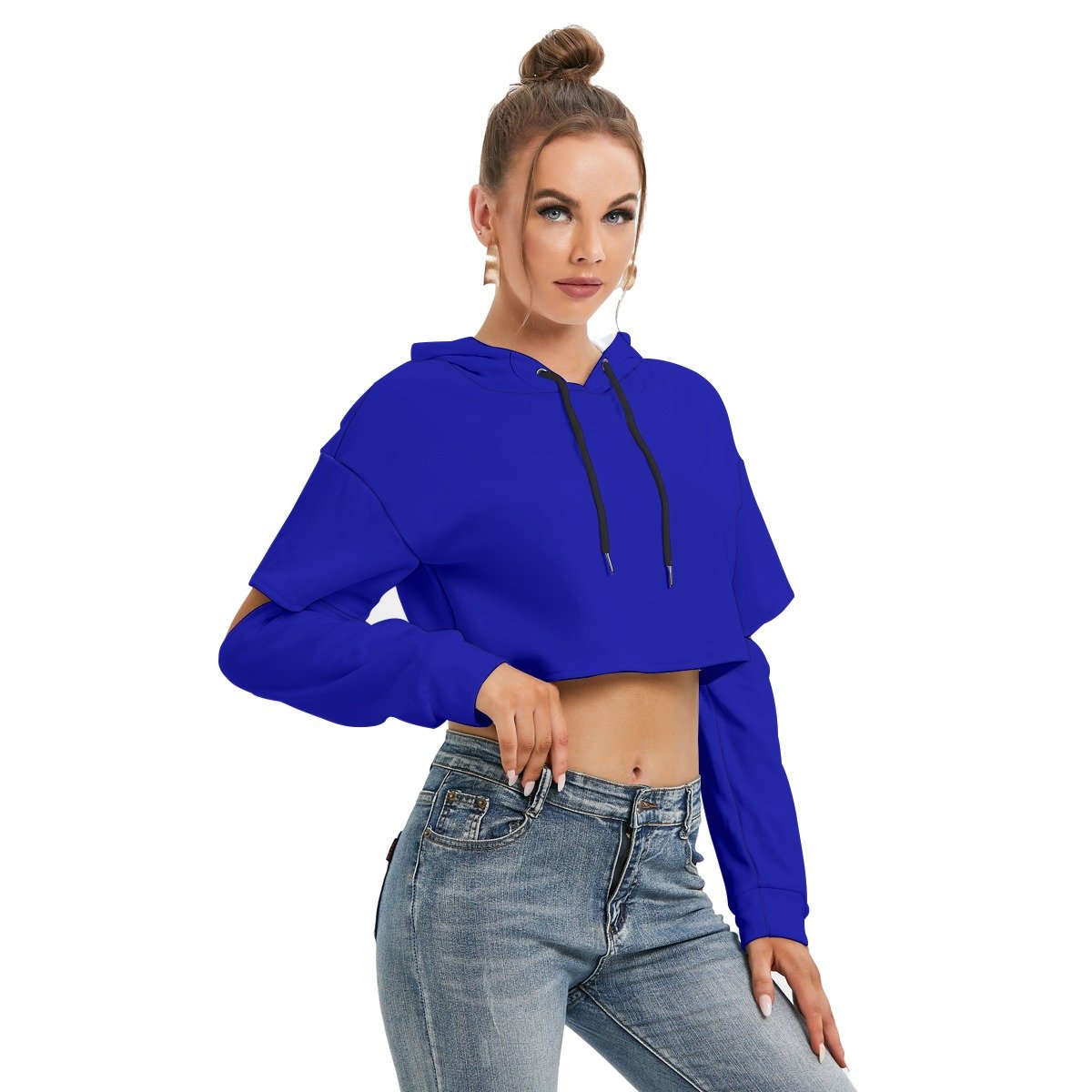 Fleece Hoodie With Hollow Out Sleeve - Image 2