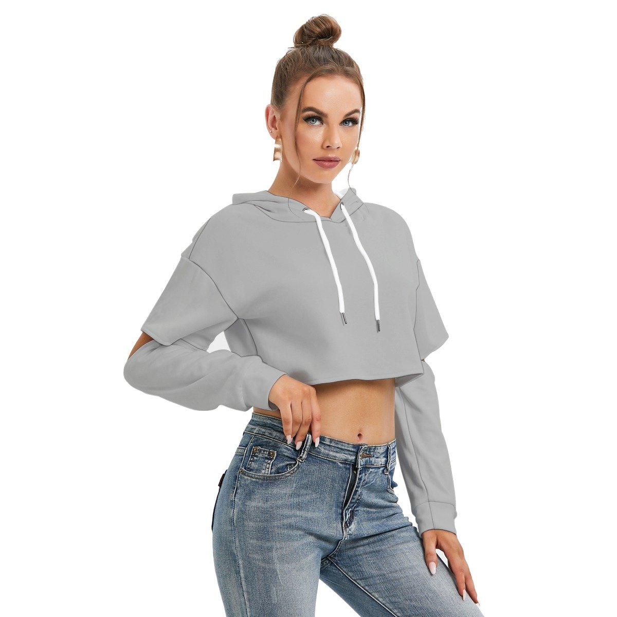 Fleece Hoodie With Hollow Out Sleeve - Image 4