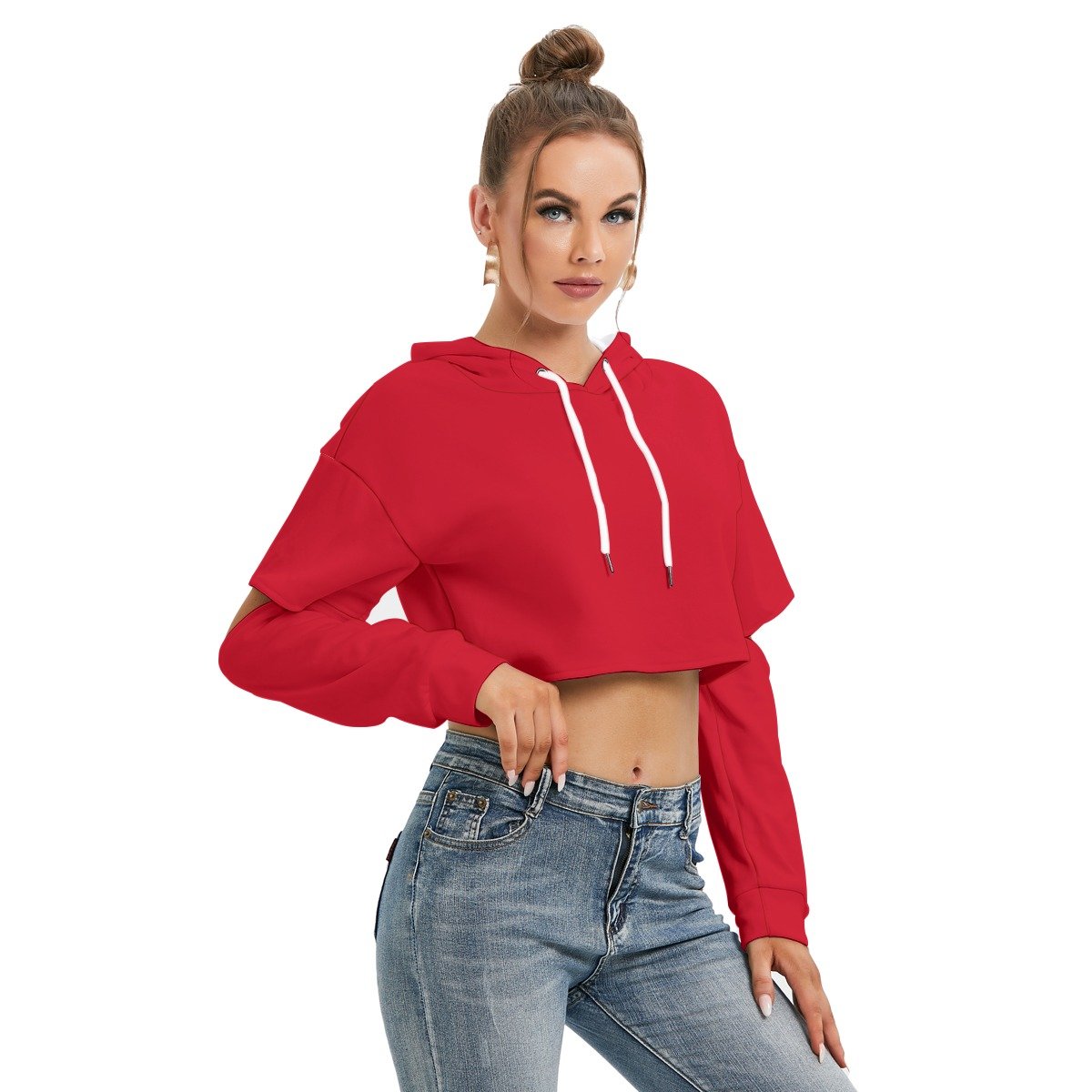 Fleece Hoodie With Hollow Out Sleeve - Image 2