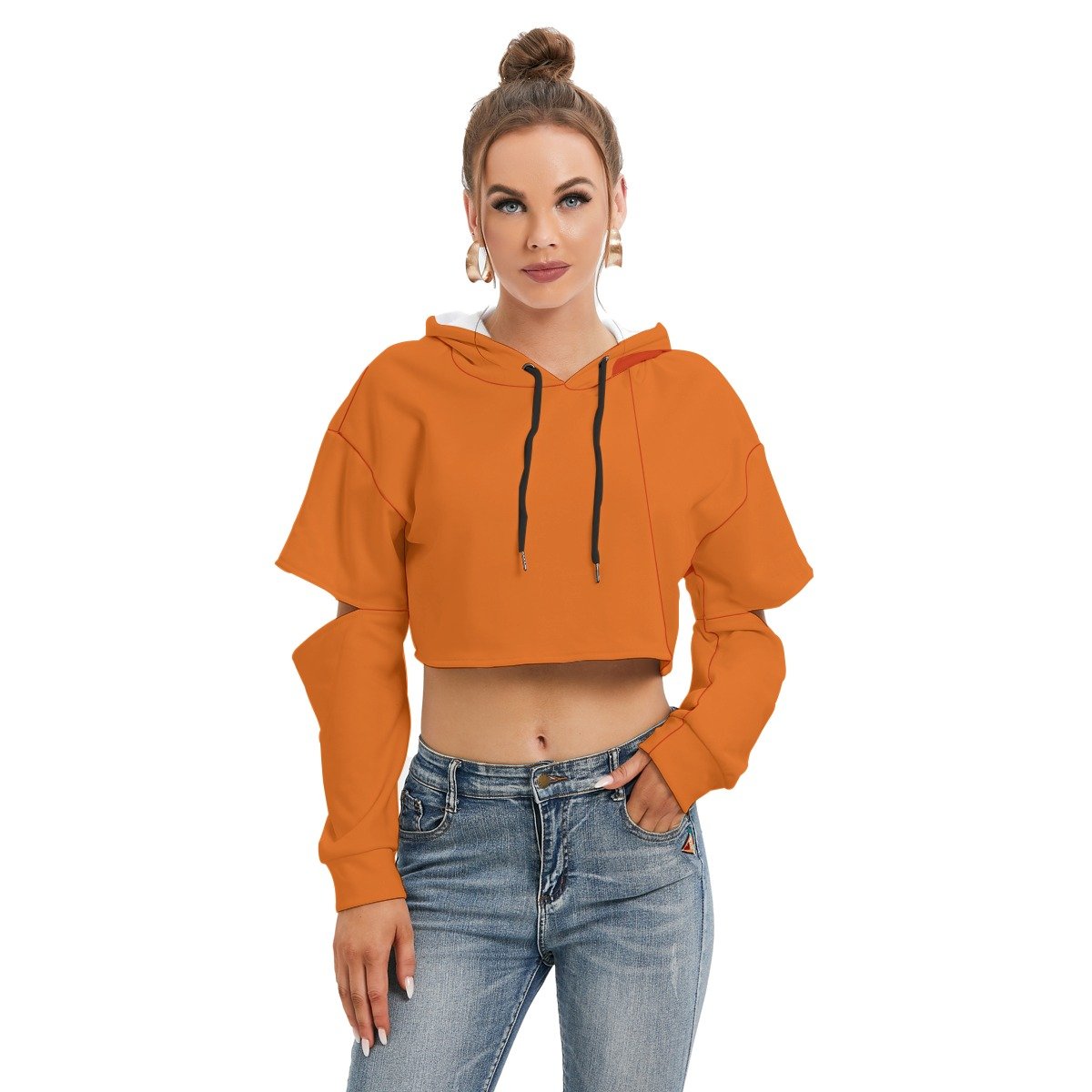 Fleece Hoodie With Hollow Out Sleeve - Image 4