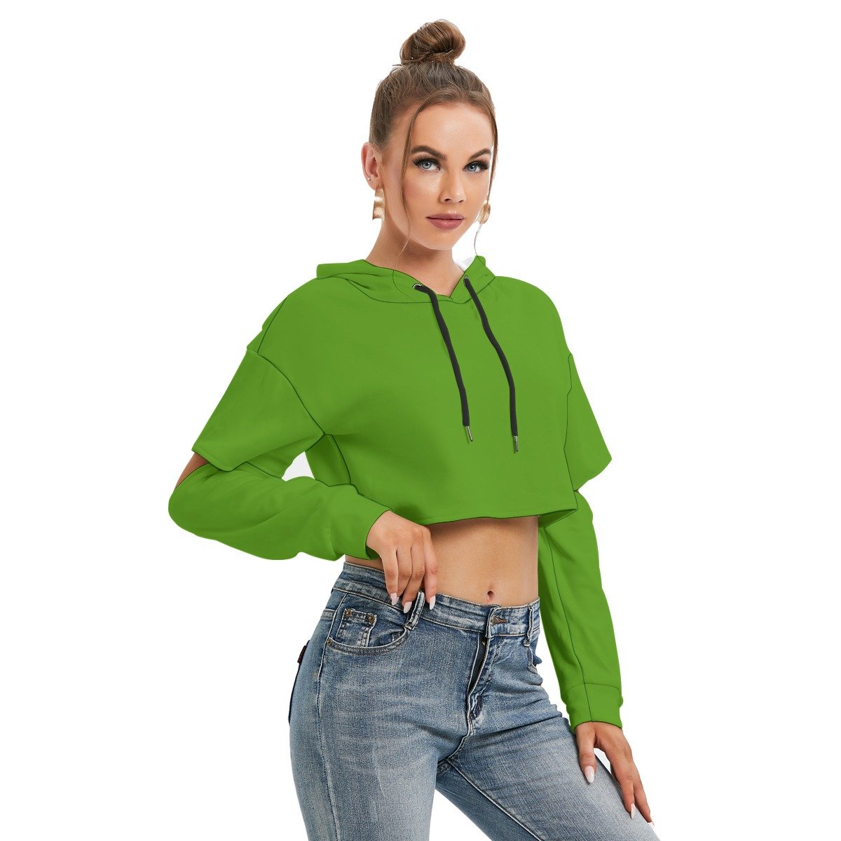 Fleece Hoodie With Hollow Out Sleeve - Image 2