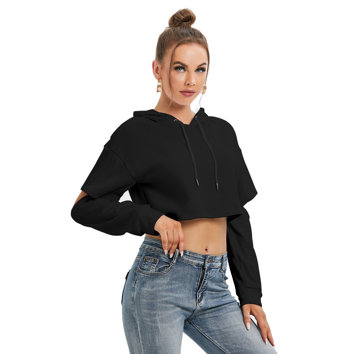Heavy Fleece Hoodie With Hollow Out Sleeve