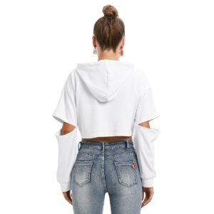 Heavy Fleece Hoodie With Hollow Out Sleeve