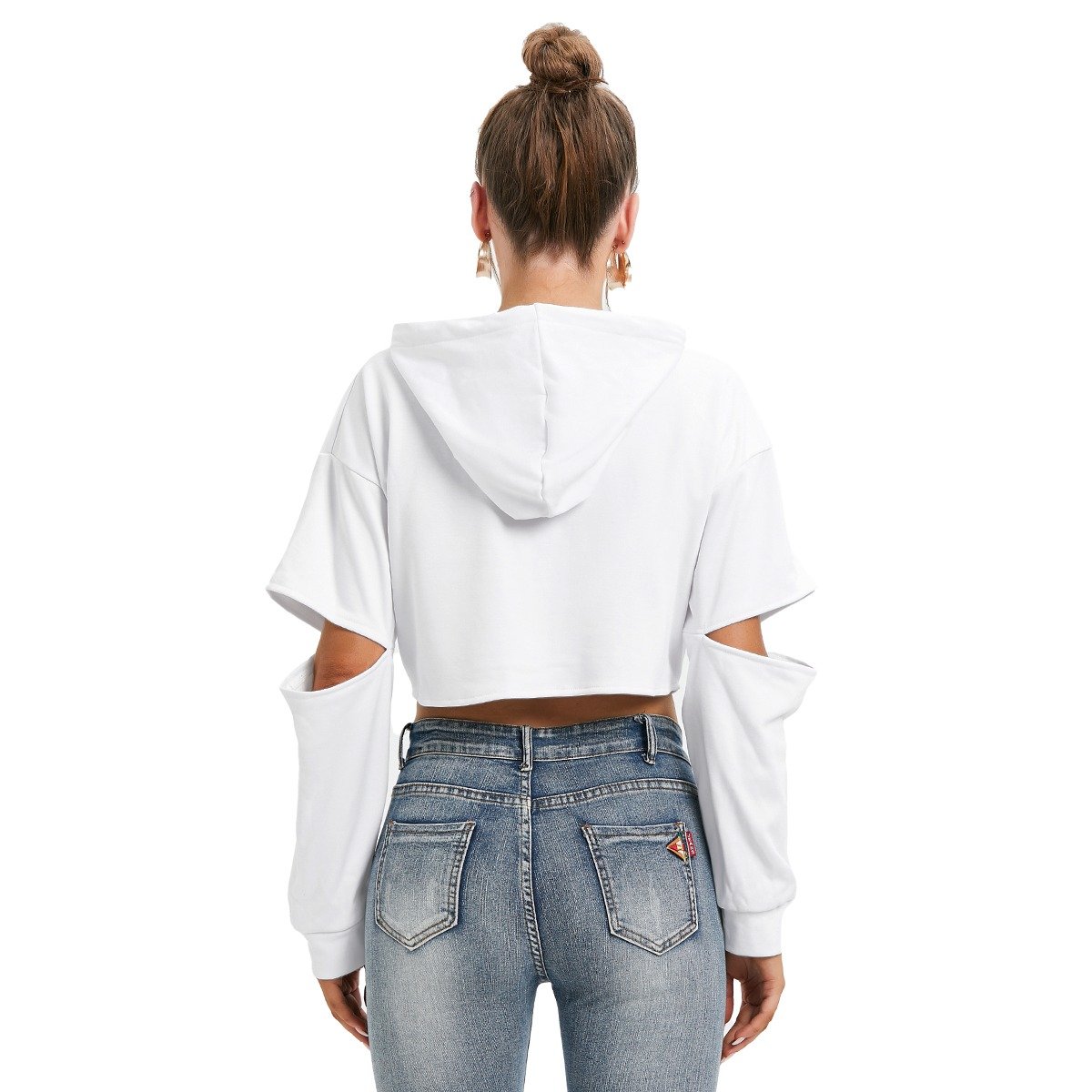 Heavy Fleece Hoodie With Hollow Out Sleeve